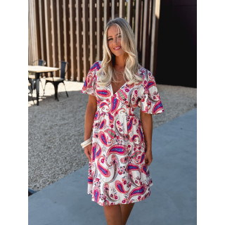 Robe courte à motifs Hope - Ecru/Rose