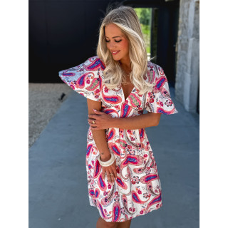 Robe courte à motifs Hope - Ecru/Rose