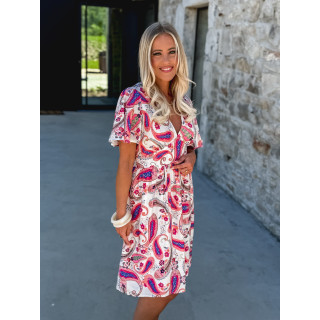 Robe courte à motifs Hope - Ecru/Rose
