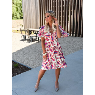 Robe courte à motifs Hope - Ecru/Rose