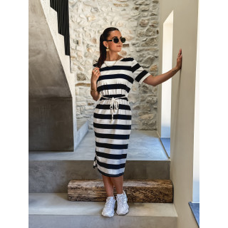 Robe longue lignée Cornélia - Blanc/Bleu marine