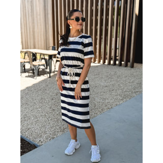 Robe longue lignée Cornélia - Blanc/Bleu marine
