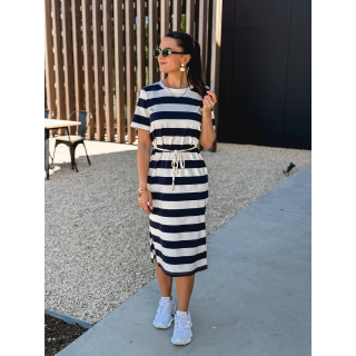 Robe longue lignée Cornélia - Blanc/Bleu marine