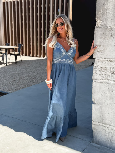 Robe longue Alina - Bleu jeans