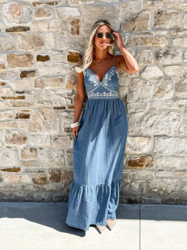 Robe longue Alina - Bleu jeans