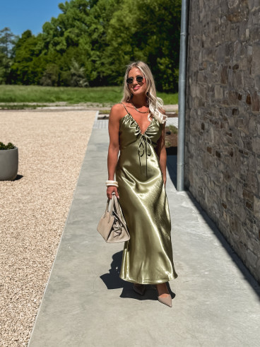 Robe longue satinée Madilyn - Kaki