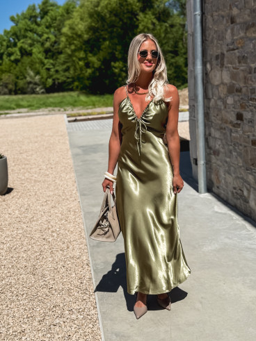 Robe longue satinée Madilyn - Kaki