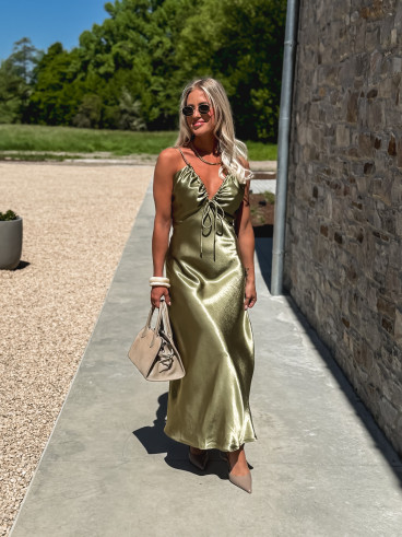 Robe longue satinée Madilyn - Kaki