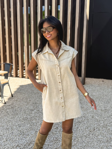 Robe courte en jeans Léonia - Beige