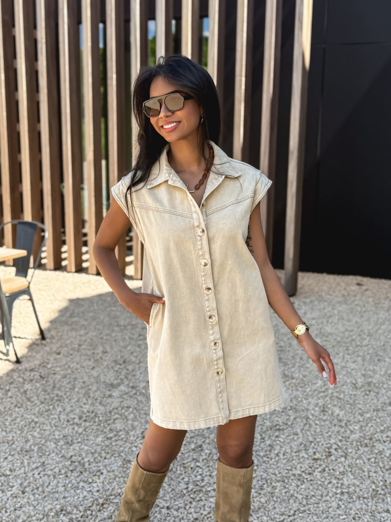Robe courte en jeans Léonia - Beige