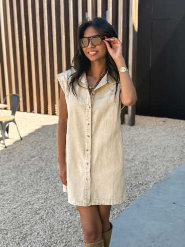 Robe courte en jeans Léonia - Beige