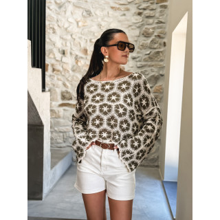 Blouse en crochet Chléolia - Ecru/Kaki