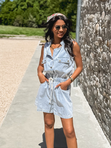 Combinaison short en jeans Nevea - Bleu jeans