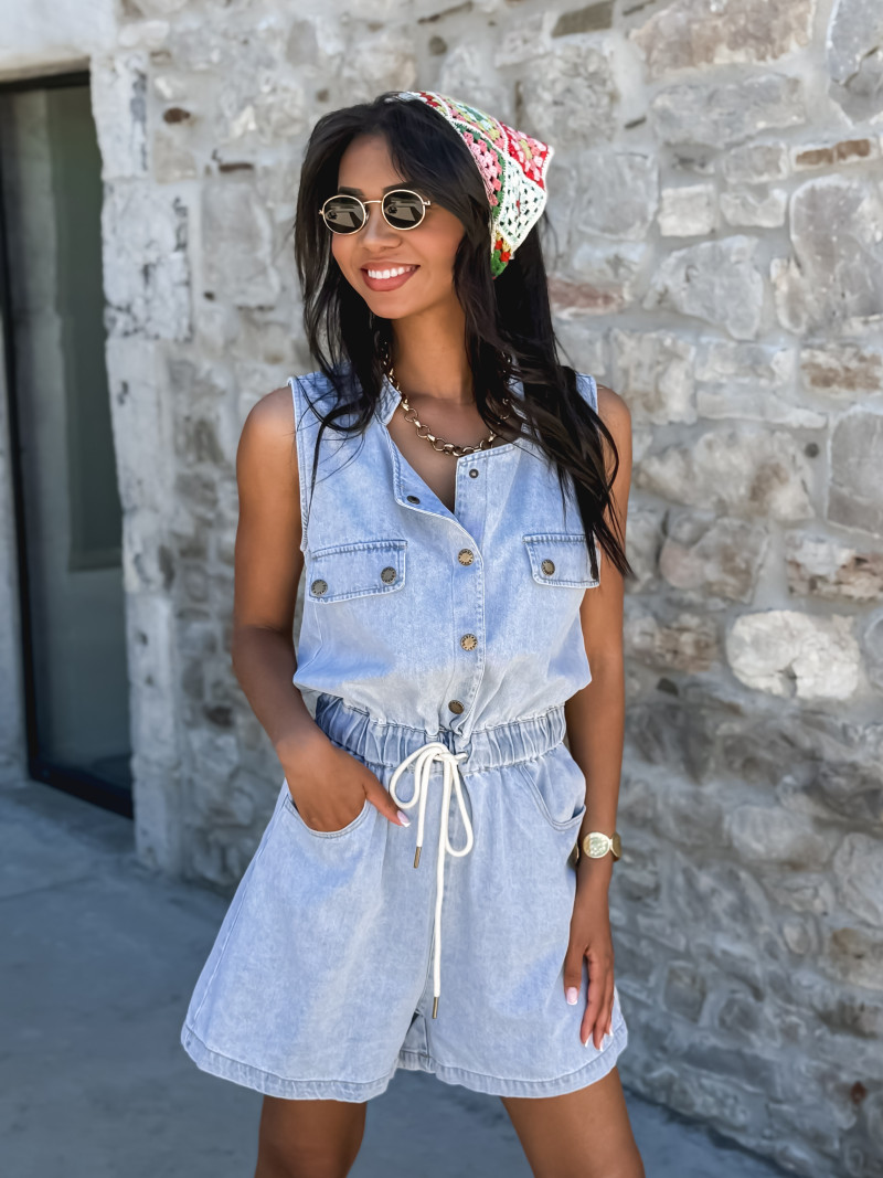 Combinaison short en jeans Nevea - Bleu jeans