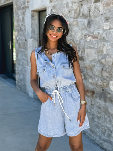 Combinaison short en jeans Nevea - Bleu jeans