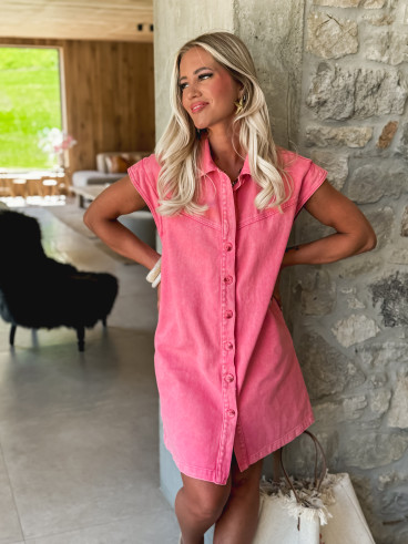 Robe courte en jeans Léonia - Fuchsia