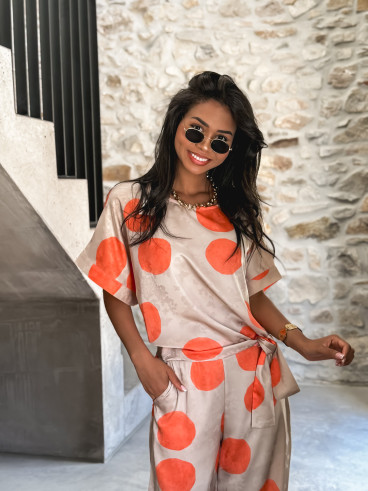 Blouse à motifs Evangelie - Beige/Orange