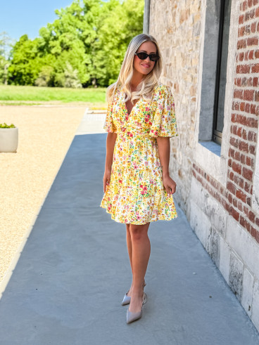 Robe courte à fleurs Adélaïs - Jaune