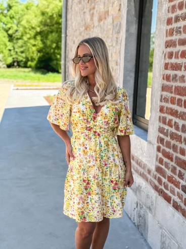 Robe courte à fleurs Adélaïs - Jaune