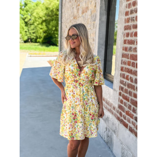Robe courte à fleurs Adélaïs - Jaune