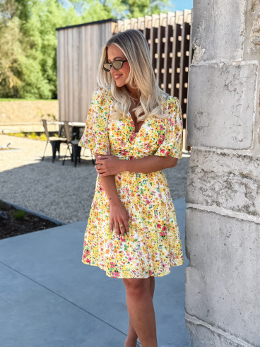 Robe courte à fleurs Adélaïs - Jaune
