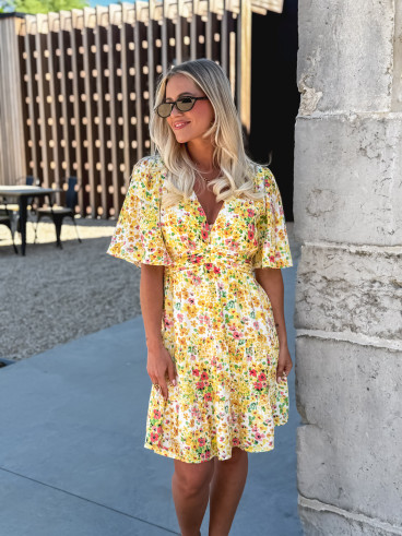 Robe courte à fleurs Adélaïs - Jaune