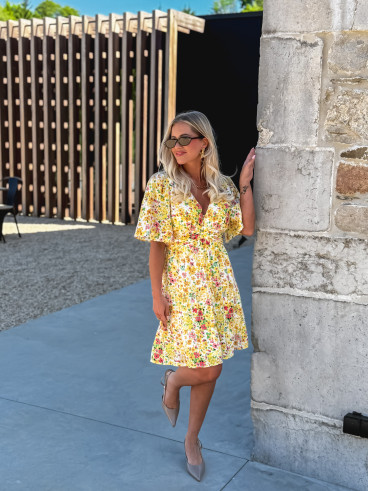 Robe courte à fleurs Adélaïs - Jaune