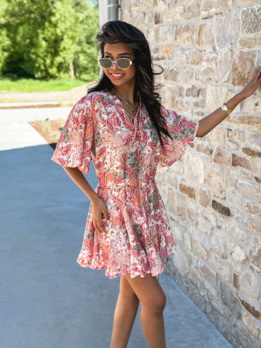 Robe courte à motifs Karolane - Corail