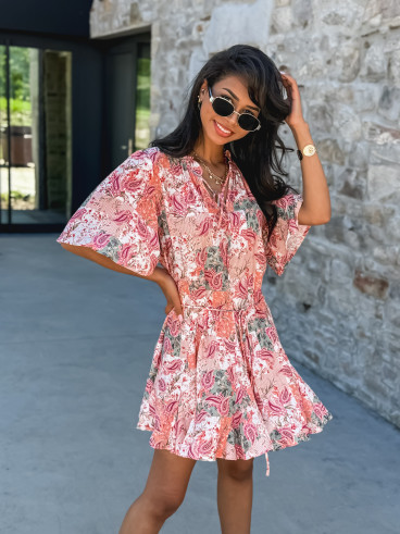 Robe courte à motifs Karolane - Corail