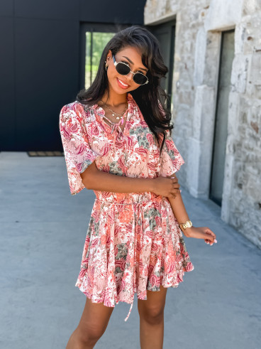 Robe courte à motifs Karolane - Corail