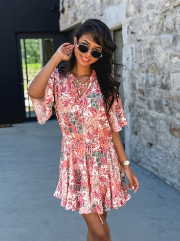 Robe courte à motifs Karolane - Corail