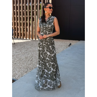Robe longue à motifs Marley - Kaki/Blanc