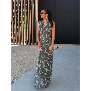 Robe longue à motifs Marley - Kaki/Blanc