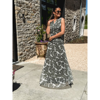 Robe longue à motifs Marley - Kaki/Blanc