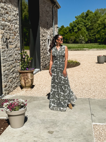 Robe longue à motifs Marley - Kaki/Blanc