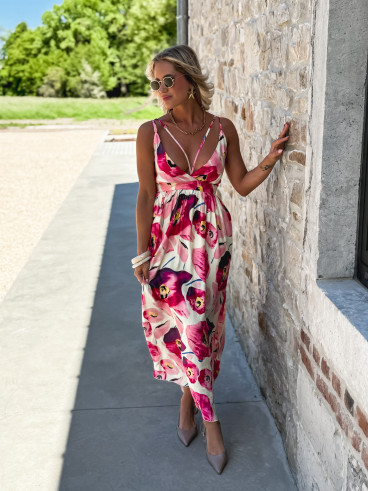 Robe longue à motifs Soléria - Fushia