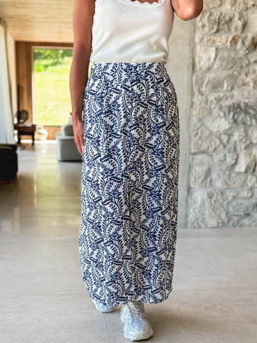 Jupe longue à motifs Heliane - Blanc/Bleu