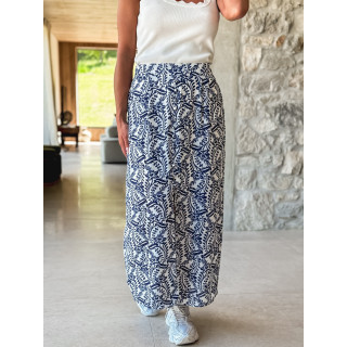 Jupe longue à motifs Heliane - Blanc/Bleu