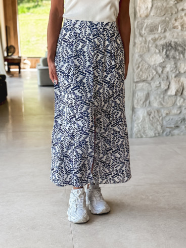 Jupe longue à motifs Heliane - Blanc/Bleu
