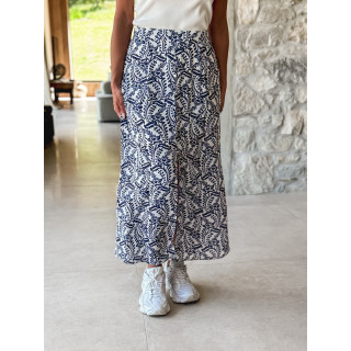 Jupe longue à motifs Heliane - Blanc/Bleu