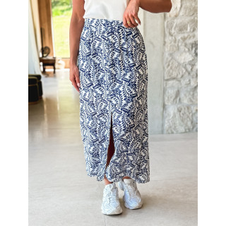 Jupe longue à motifs Heliane - Blanc/Bleu