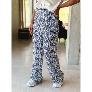 Pantalon à motifs Heliane - Blanc/Bleu