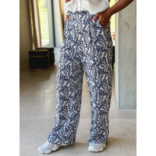 Pantalon à motifs Heliane - Blanc/Bleu