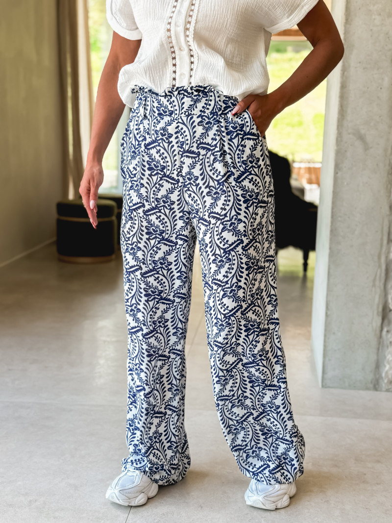 Pantalon à motifs Heliane - Blanc/Bleu