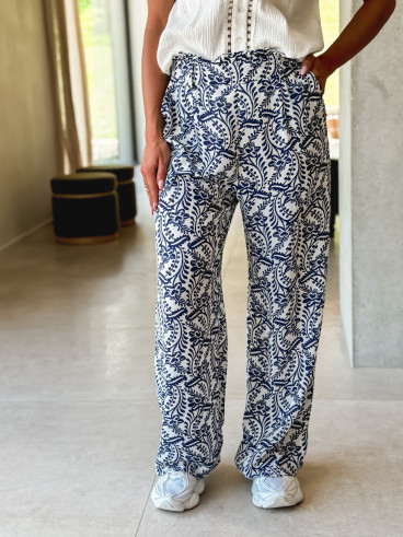 Pantalon à motifs Heliane - Blanc/Bleu