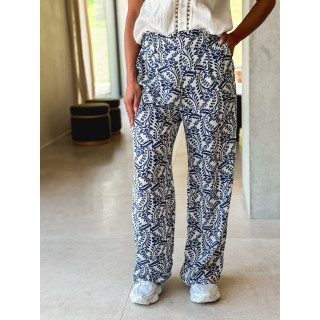 Pantalon à motifs Heliane - Blanc/Bleu