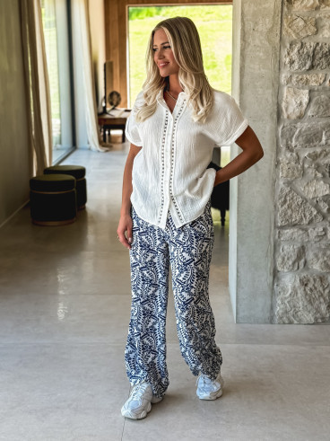 Pantalon à motifs Heliane - Blanc/Bleu