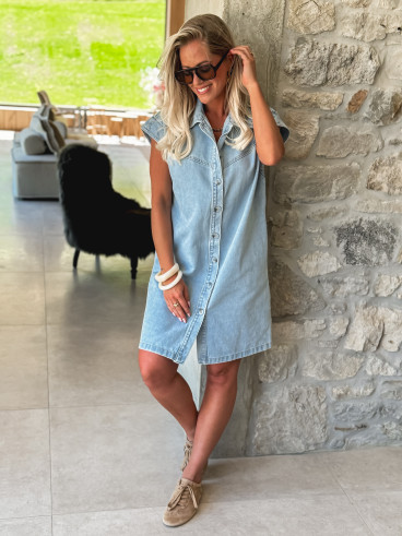 Robe courte en jeans Léonia - Bleu