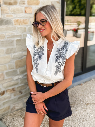 Blouse à motifs Némesis - Blanc/Bleu marine