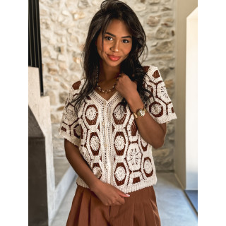 Blouse en crochet Namari - Ecru/Chocolat